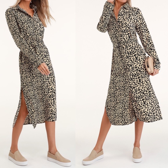 Honey Punch Dresses & Skirts - 🆕 Honey Punch Leopard Beige Print Shirt Dress